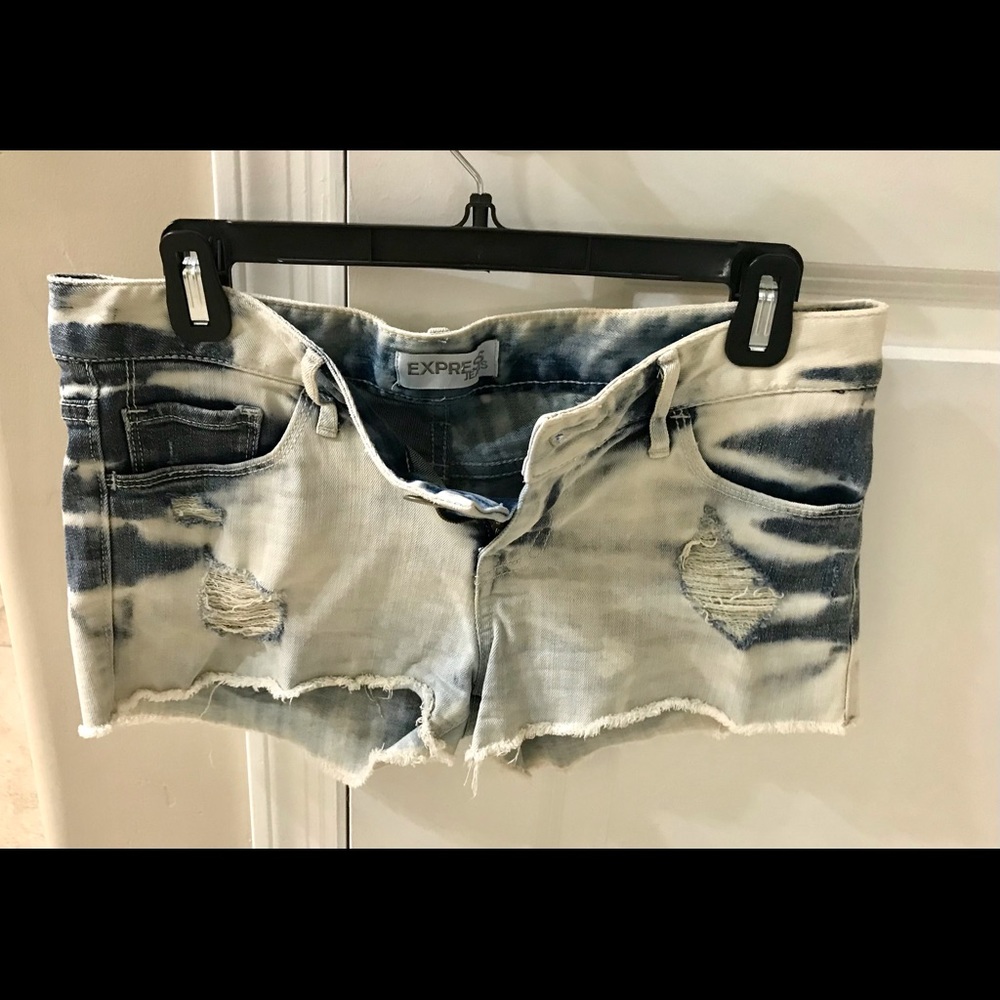 Express fringed distressed denim shorts